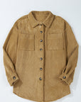 Light French Beige Patched Pocket Button Up Corduroy Shacket - Little Miss Vanilla