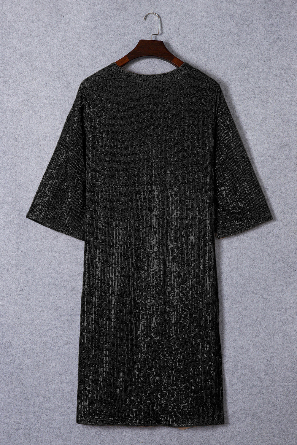 Black Sequin 3/4 Sleeve Open Front Duster Kimono - Little Miss Vanilla