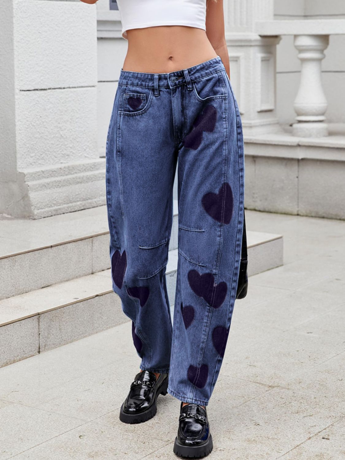 Heart Mid Rise Jeans with Pockets - Little Miss Vanilla