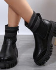 Fashion Mid-tube Boots With Zipper Design Non-slip Thick Sole Elastic Knitted Patchwork Boots For Women Round Toe Shoes Winter