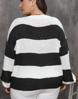 Plus Size Striped Round Neck Long Sleeve Sweater - Little Miss Vanilla