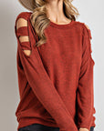 Cutout Round Neck Long Sleeve Top - Little Miss Vanilla