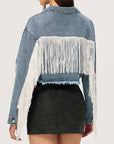 Distressed Fringe Collared Neck Cropped Denim Top - Little Miss Vanilla