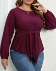 Plus Size Tie Front Long Sleeve Blouse - Little Miss Vanilla