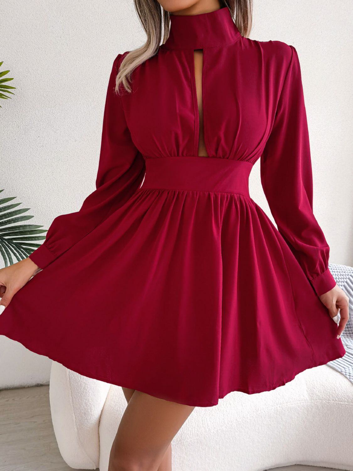 Cutout Turtleneck A-Line Mini Dress - Little Miss Vanilla