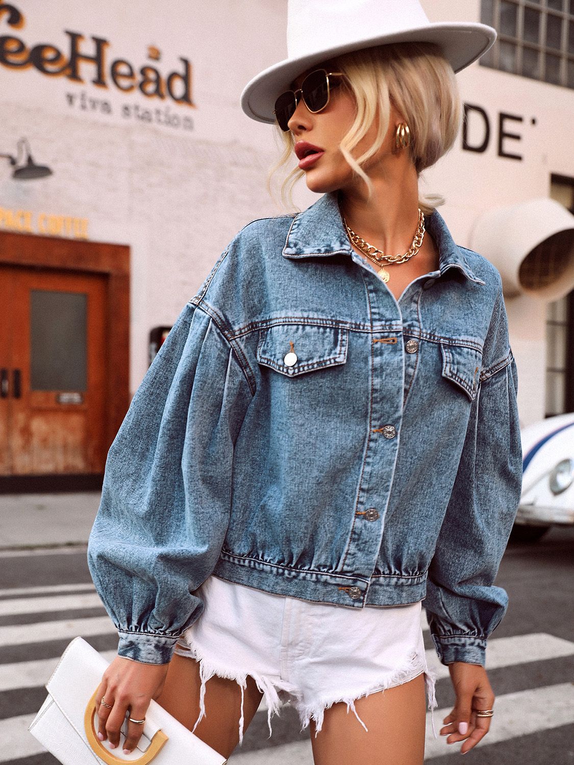 Collared Neck Dropped Shoulder Denim Top - Little Miss Vanilla