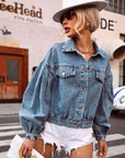 Collared Neck Dropped Shoulder Denim Top - Little Miss Vanilla