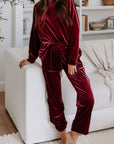 Fiery Red Solid Velvet Two Piece Lounge Set - Little Miss Vanilla