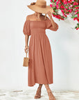 Off-Shoulder Balloon Sleeve Midi Dress - Little Miss Vanilla