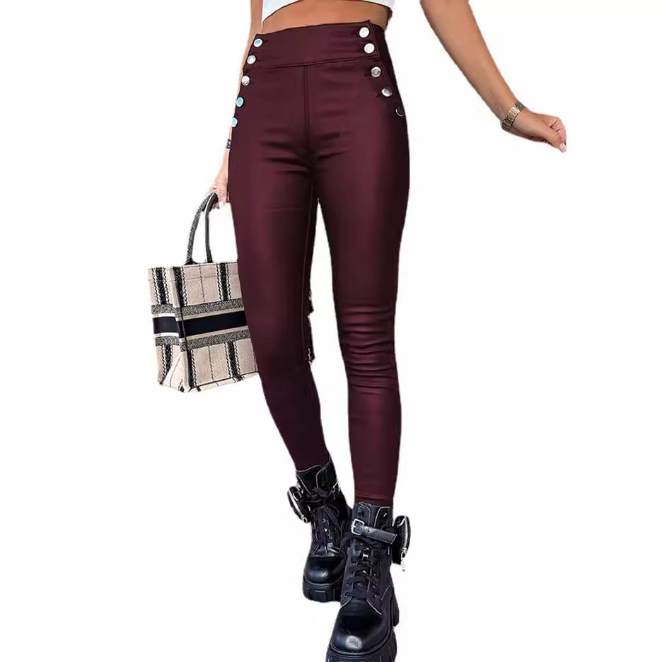 High Waist PU Leather Slim Fit Hip Raise Long Pants - Little Miss Vanilla