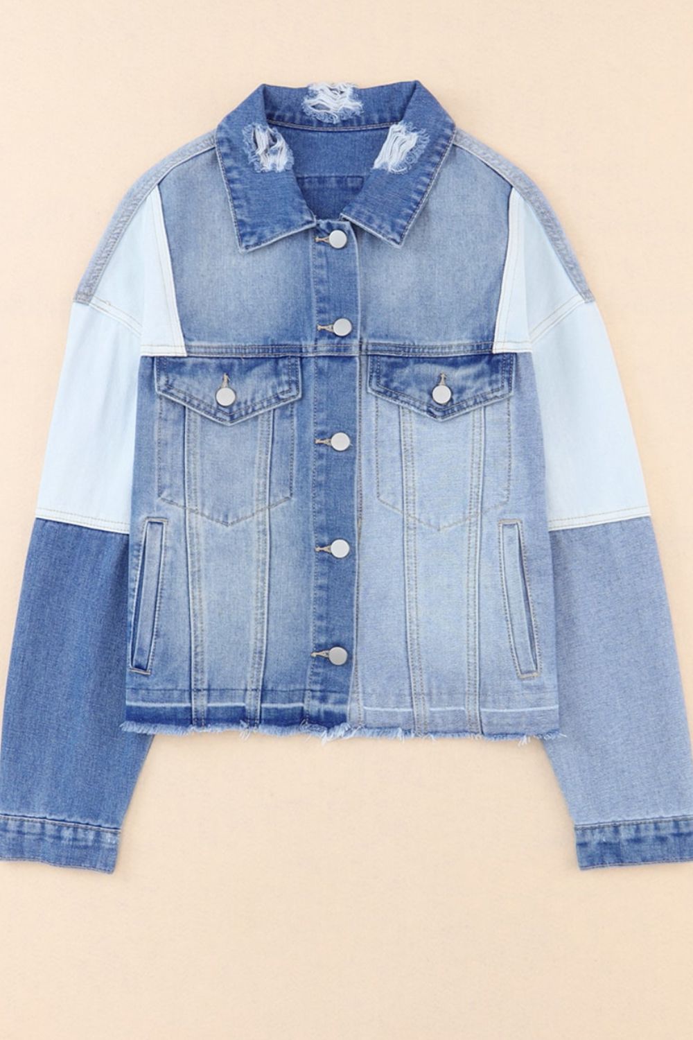 Distressed Button Up Drop Shoulder Denim Jacket - Little Miss Vanilla