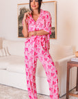 Pink Bow Knot Print Lapel Collar Short Sleeve and Pants Pajamas Set - Little Miss Vanilla