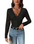 Women's Long Sleeve V-neck Lace Jumpsuit - Little Miss Vanilla