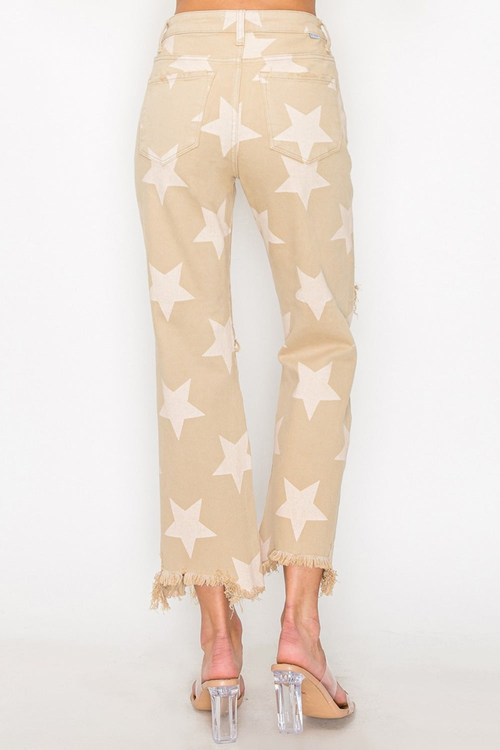 RISEN Full Size High Rise Star Printed Frayed Hem Jeans - Little Miss Vanilla