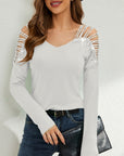 Rhinestone Cutout Long Sleeve T-Shirt - Little Miss Vanilla