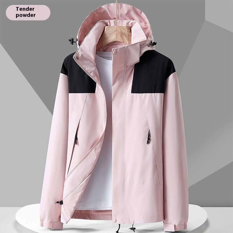 Hooded Windbreaker Unisex Fashion Colorblock Zip-up Jacket With Pockets Waterproof Outwear For Women Men Clothing