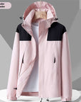 Hooded Windbreaker Unisex Fashion Colorblock Zip-up Jacket With Pockets Waterproof Outwear For Women Men Clothing