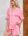 Pink Flower Print Short Sleeve Shirt Pajamas Set - Little Miss Vanilla