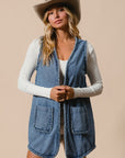 BiBi Braided Trim Open Front Denim Vest with Pockets - Little Miss Vanilla