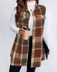 Honey Plus Size Pocketed Plaid Button Up Vest Coat - Little Miss Vanilla