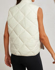 Beige Quilted High Neck Button Up Pocket Vest Coat - Little Miss Vanilla