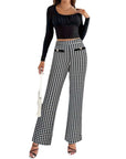 Faux Pocket Fastener Decoration Straight Wide Leg Pants Trousers