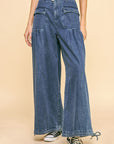 Davi & Dani Drawstring Hem Wide Leg Mid Rise Jeans - Little Miss Vanilla