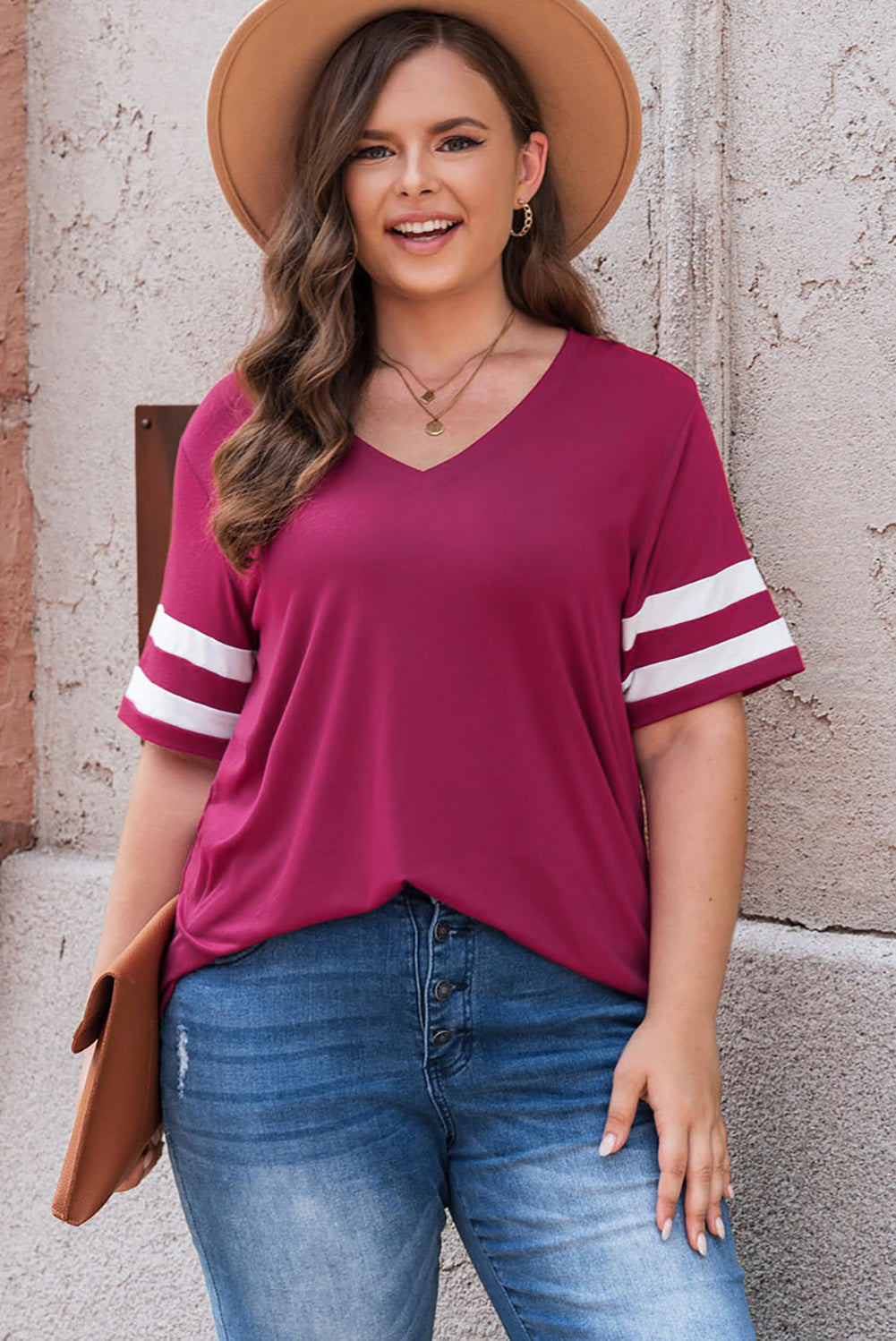 Plus Size Striped V-Neck Tee Shirt - Little Miss Vanilla