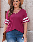 Plus Size Striped V-Neck Tee Shirt - Little Miss Vanilla