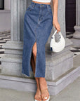 Slit Midi Denim Skirt with Pockets - Little Miss Vanilla