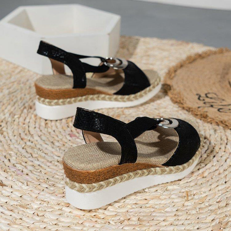 Women&#39;s Peep Toe Serpentine Wedges Sandals With Circle Design Casual Summer Shoes