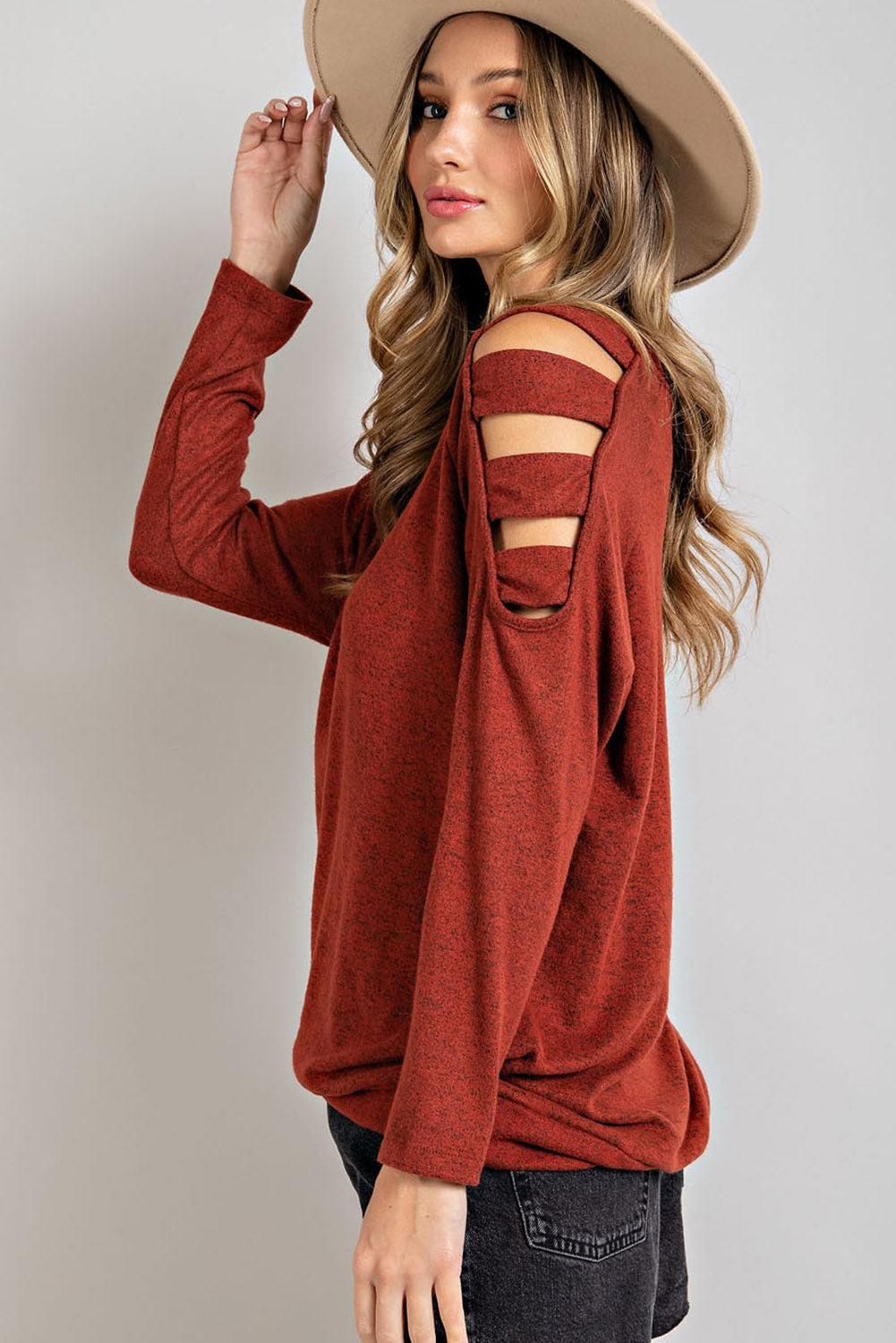 Cutout Round Neck Long Sleeve Top - Little Miss Vanilla