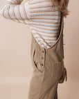 Gray Morn Solid Pocketed Loose Fit Corduroy Overall