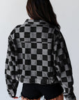 Black Checkered Patchwork Button up Denim Jacket