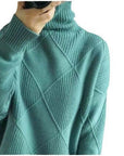 Women's Turtleneck Three-dimensional Rhombus Sweater