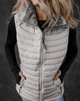 Silvery Plush Collared Quilted Zipped Puffer Vest - Little Miss Vanilla