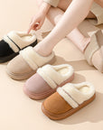 Fashion Warm Cotton Slippers For Women Leisure Thick Bottom Non-slip Plus-velvet House Shoes Winter Bedroom Floor Suede Slipper