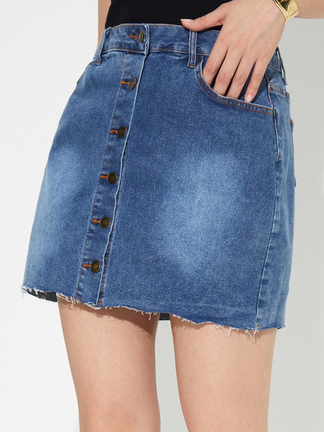 Pocketed Button Up Denim Skirt - Little Miss Vanilla