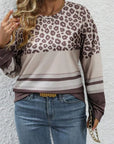 Plus Size Leopard Round Neck Long Sleeve Top - Little Miss Vanilla