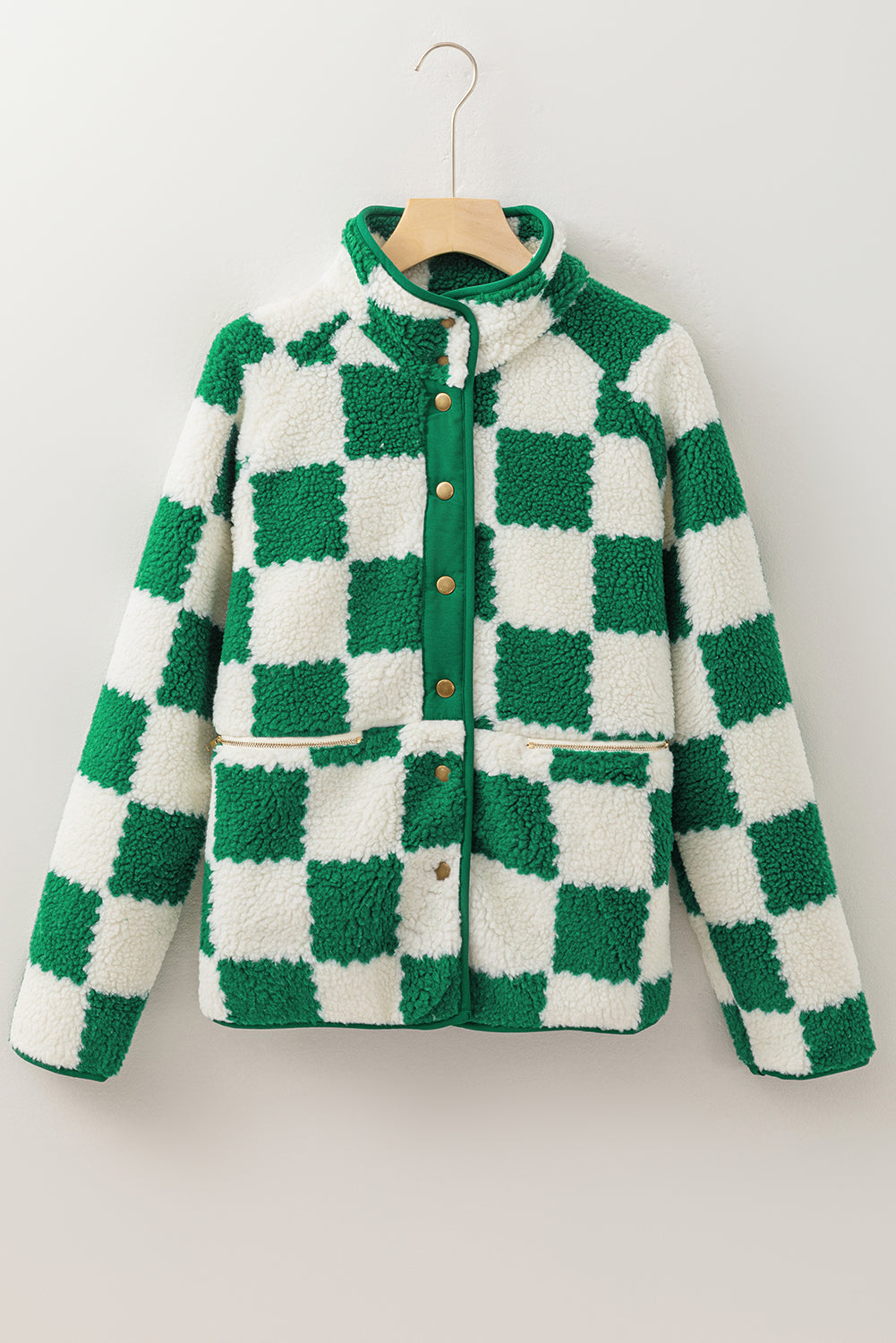 Lapis Checked Snap Button Sherpa Jacket - Little Miss Vanilla