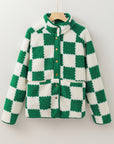 Lapis Checked Snap Button Sherpa Jacket - Little Miss Vanilla