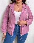 Plus Size Zip-Up Drawstring Hooded Jacket with Pockets - Little Miss Vanilla