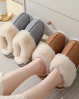 Winter Warm Plush Home Slippers Indoor Fur Slippers Women Soft Lined Cotton Shoes Comfy Non-Slip Bedroom Fuzzy House Shoes Women Couple