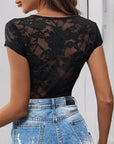 Lace V-neck Patchwork Black Jumpsuit - Little Miss Vanilla