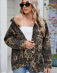 Leopard Button Up Drop Shoulder Denim Jacket - Little Miss Vanilla