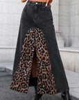 Slit Leopard Midi Denim Skirt - Little Miss Vanilla