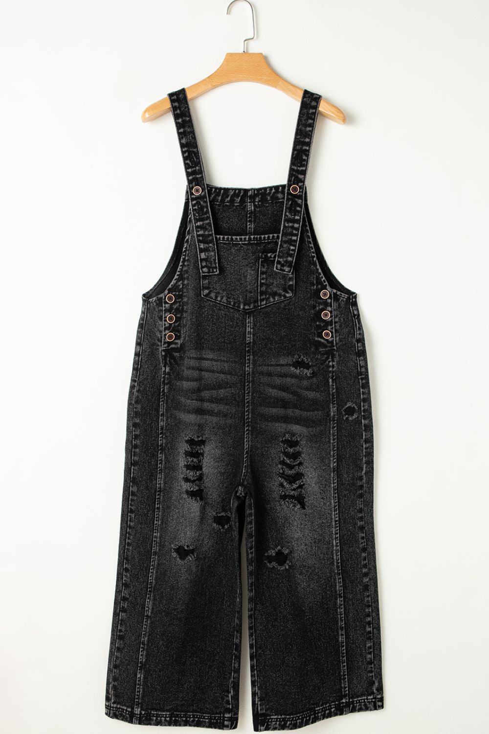 Distressed Wide Strap Denim Overalls - Little Miss Vanilla