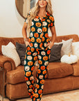 Orange Halloween Pattern Short Sleeve Shirt Pajama Set - Little Miss Vanilla