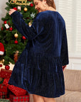 Plus Size Textured Velvet Decorative Button Long Sleeve Dress - Little Miss Vanilla