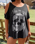 Plus Size Skeleton Graphic Round Neck Cold Shoulder T-Shirt - Little Miss Vanilla